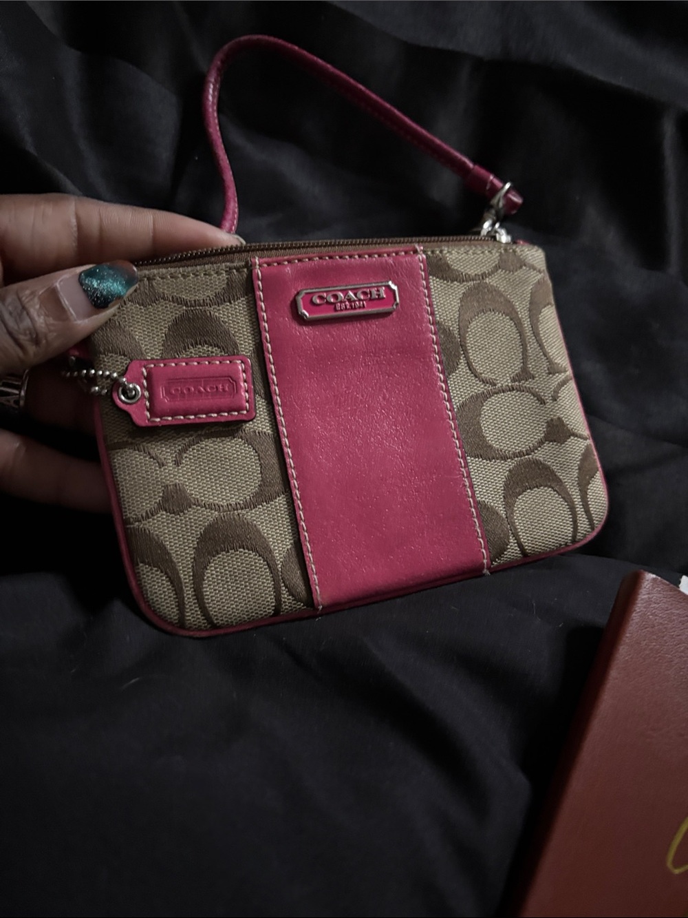 Coach Brown Signature Canvas Wristlet with Pink Leather Trim - Picture 7 of 7